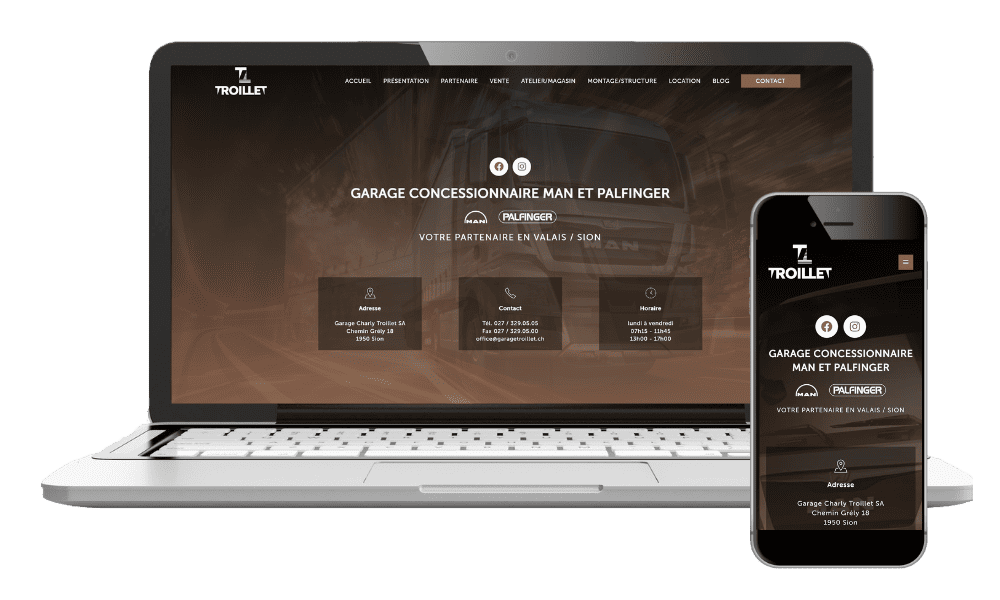 Realisation du site internet pour le Garage Troillet à Sion. Site vitrine pour un garage.